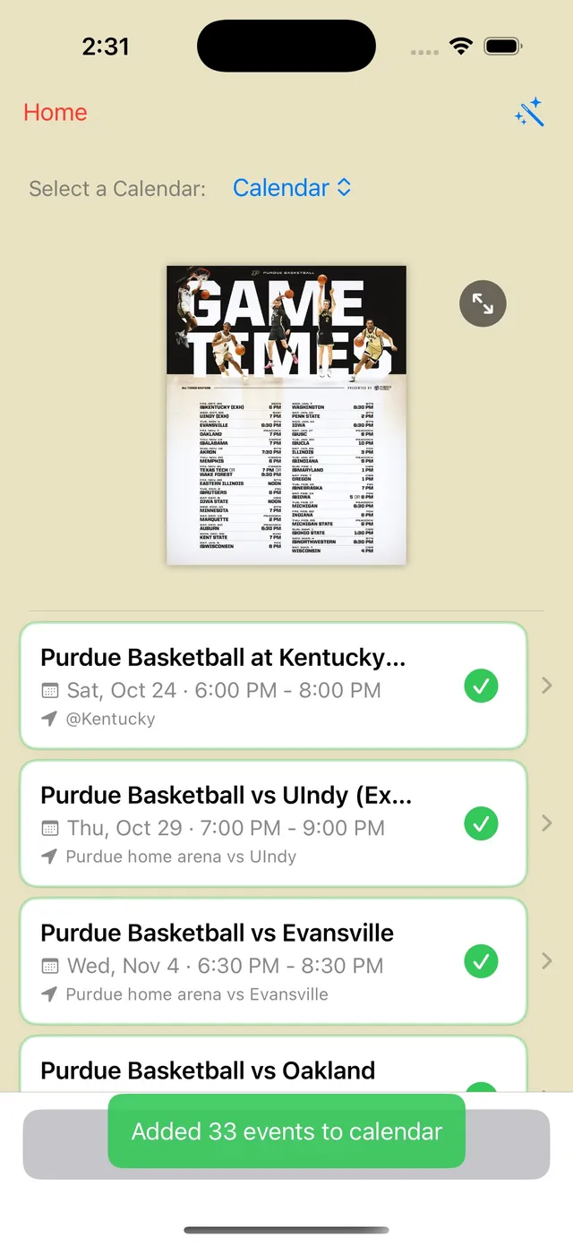 Every event in one tap